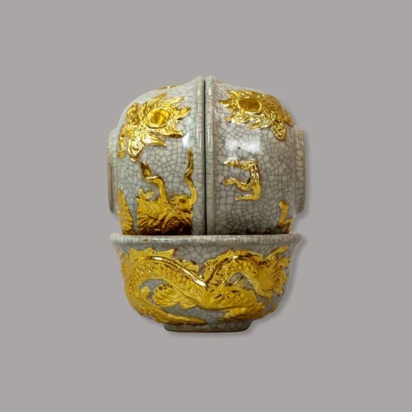 bát cúng men rạn dát vàng Bát Trang - Gốm Chín