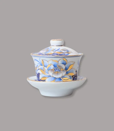 Bát sâm men lam vẽ vàng cao cấp Bát Tràng - Gốm Chín