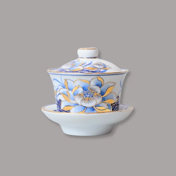 Bát sâm men lam vẽ vàng cao cấp Bát Tràng - Gốm Chín