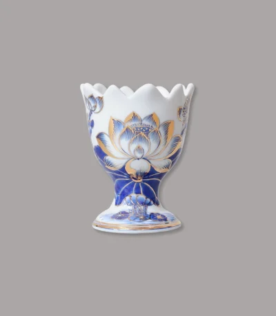 ly phật thủ men lam vẽ vàng cao cấp Bát Tràng - Gốm Chín