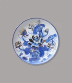 mâm bồng cao men lam vẽ vàng cao cấp Bát Tràng - Gốm Chín