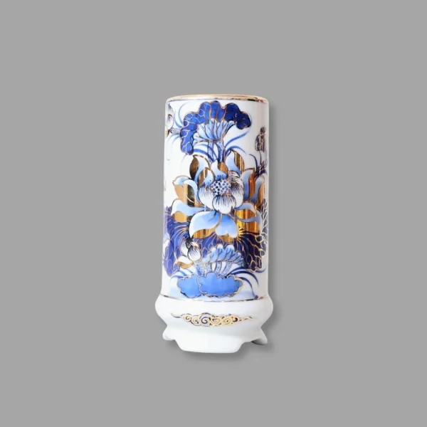 ống hương men lam vẽ vàng cao cấp Bát Tràng - Gốm Chín