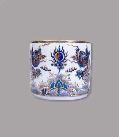 bát hương rồng men lam vẽ vàng cao cấp Bát Tràng - Gốm Chín