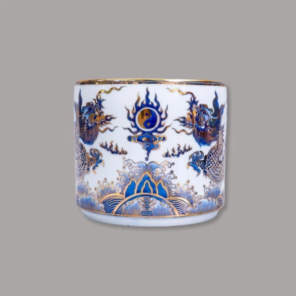 bát hương rồng men lam vẽ vàng cao cấp Bát Tràng - Gốm Chín