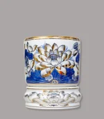 bát hương sen men lam vẽ vàng Bát Tràng - Gốm Chín