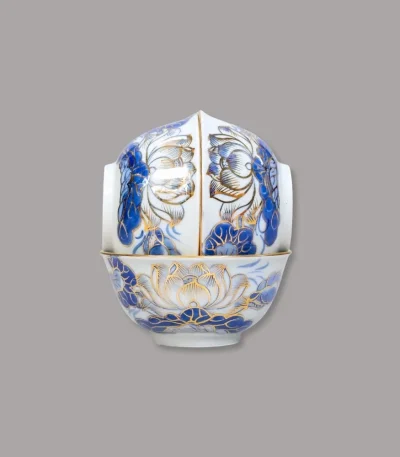 bát cơm cúng men lam vẽ vàng Bát Tràng - Gốm Chín