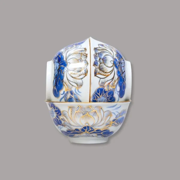 bát cơm cúng men lam vẽ vàng Bát Tràng - Gốm Chín