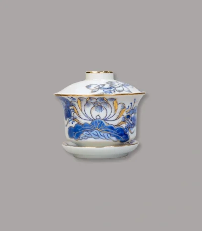 Bát sâm men lam vẽ vàng Bát Tràng - Gốm Chín