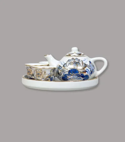 bộ ấm trà menlam vẽ vàng Bát Trang - Gốm Chín