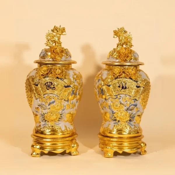 Chóe Men Rạn Dát Vàng Phúc Đức Cửu Ngư Quần Hội