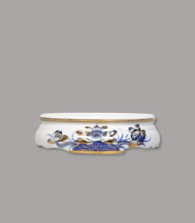 đế bát hương sen men lam vẽ vàng Bát Tràng - Gốm Chín