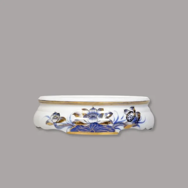 đế bát hương sen men lam vẽ vàng Bát Tràng - Gốm Chín