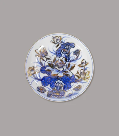 đĩa trầu men lam vẽ vàng cao cấp Bát Tràng - Gốm Chín