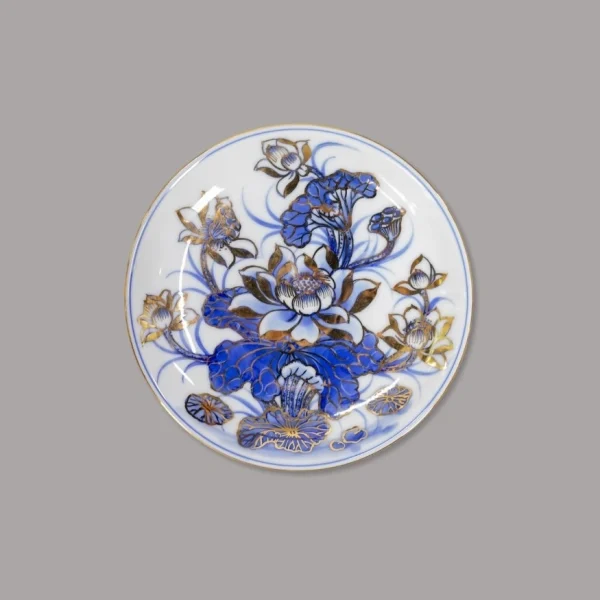 đĩa trầu men lam vẽ vàng cao cấp Bát Tràng - Gốm Chín