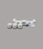 kỷ ngai 3 chén men lam vẽ vàng Bát Tràng - Gốm Chín