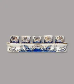 kỷ thẳng 5 chén men lam vẽ vàng Bát Tràng - Gốm Chín