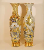 Cặp Lộc Bình Men Rạn Dát Vàng Phúc Đức Cửu Ngư Quần Hội