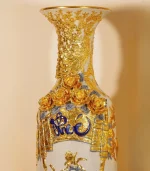 Cặp Lộc Bình Men Rạn Dát Vàng Phúc Đức Cửu Ngư Quần Hội