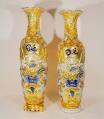 Cặp Lộc Bình Men Rạn Dát Vàng Phúc Đức Cửu Ngư Quần Hội