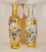 Cặp Lộc Bình Men Rạn Dát Vàng Phúc Đức Cửu Ngư Quần Hội