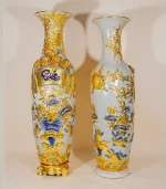 Cặp Lộc Bình Men Rạn Dát Vàng Phúc Đức Cửu Ngư Quần Hội