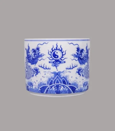 bát hương rồng men lam sứ khử Bát Tràng - Gốm Chín