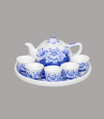 Bộ ấm chén sứ khử Bát Tràng - Gốm Chín