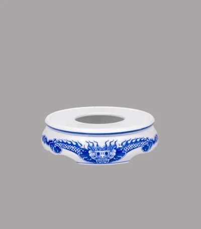 đế bát hương rồng men lam sứ khử Bát Tràng - Gốm Chín