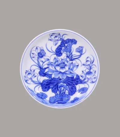 đĩa trầu men lam sứ khử Bát Tràng - Gốm Chín