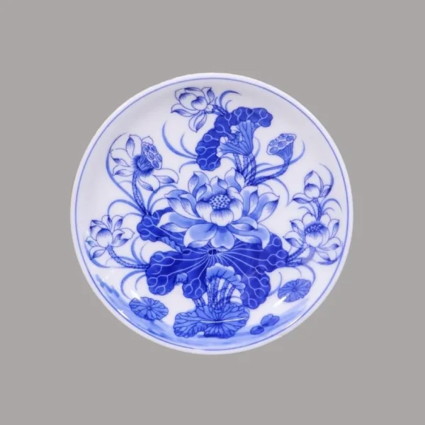 đĩa trầu men lam sứ khử Bát Tràng - Gốm Chín