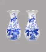 Lọ hoa miệng lượn men lam sứ khử