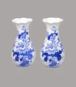 Lọ hoa miệng lượn men lam sứ khử