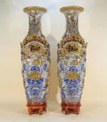 Cặp Lộc Bình Men Rạn Vẽ Vàng Phúc Đức Cửu Ngư Quần Hội