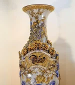 Cặp Lộc Bình Men Rạn Vẽ Vàng Phúc Đức Cửu Ngư Quần Hội