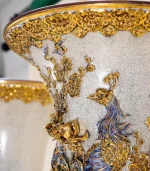 Cặp Lộc Bình Men Rạn Vẽ Vàng Phúc Đức Cửu Ngư Quần Hội