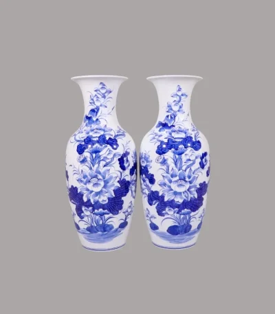 Tiểu Lộc Bình Sen Men Lam Sứ Khử Bát Tràng - Gốm Chín